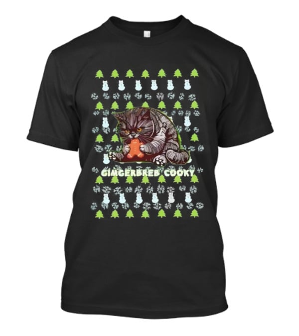 Cat Gingerbread Cookie Christmas Holiday Festive Design T-Shirt