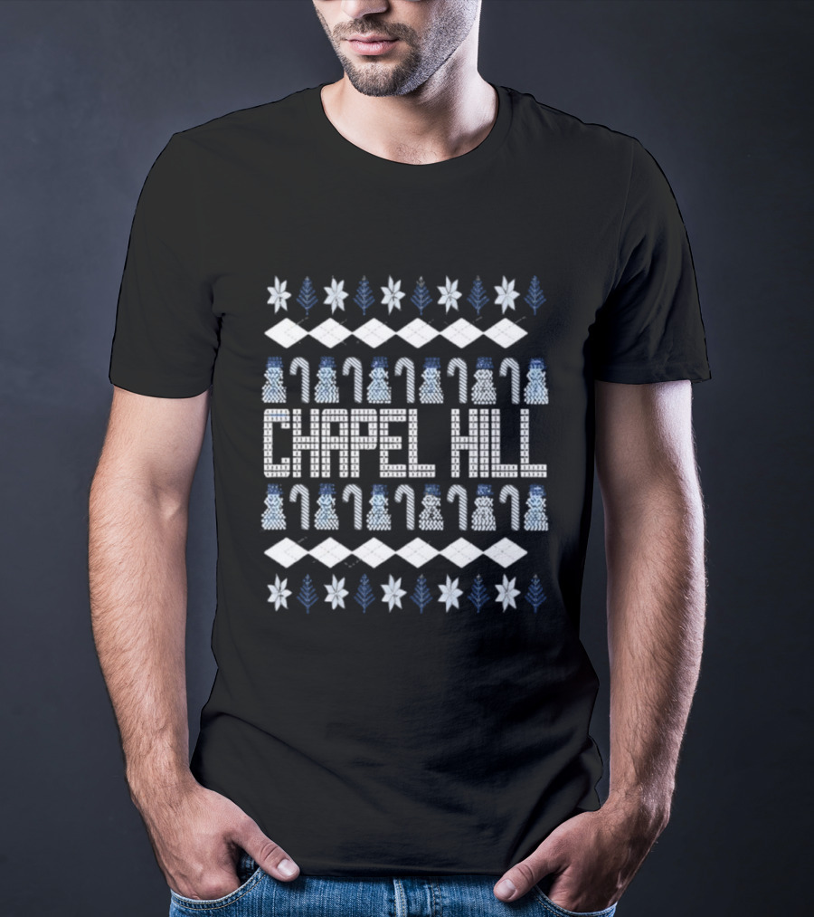 Chapel Hill North Carolina Christmas Snowman Candy Cane Pattern T-Shirt