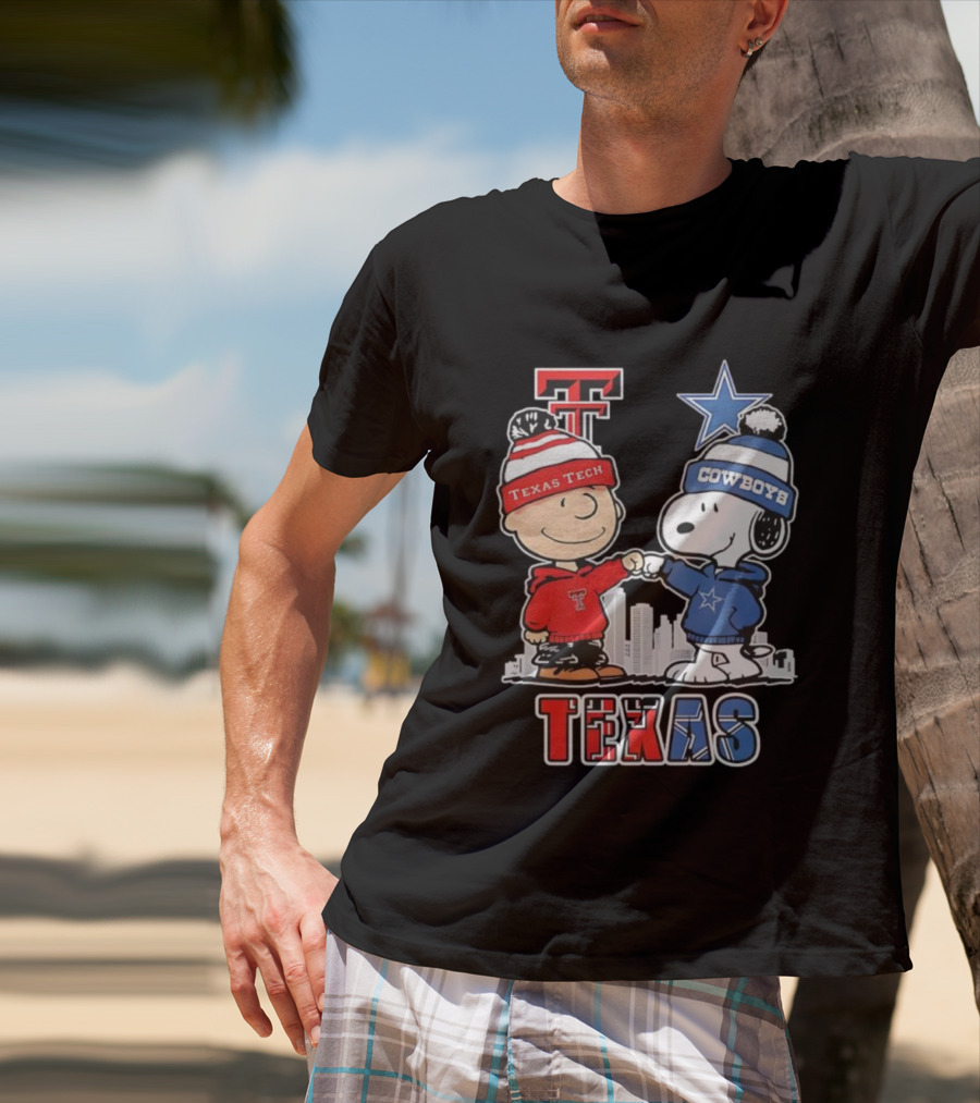 Snoopy Charlie Brown Texas Tech Red Raiders Dallas Cowboys Texas T-Shirt