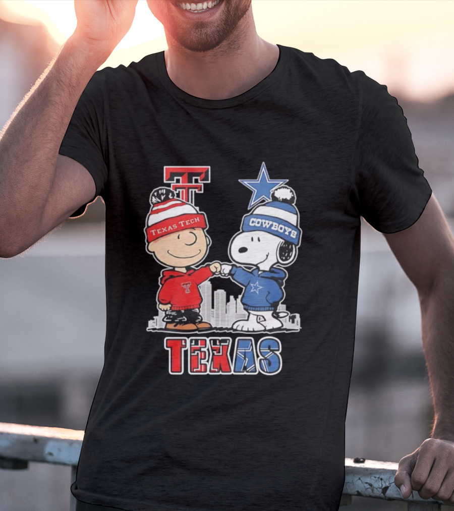 Snoopy Charlie Brown Texas Tech Red Raiders Dallas Cowboys Texas T-Shirt
