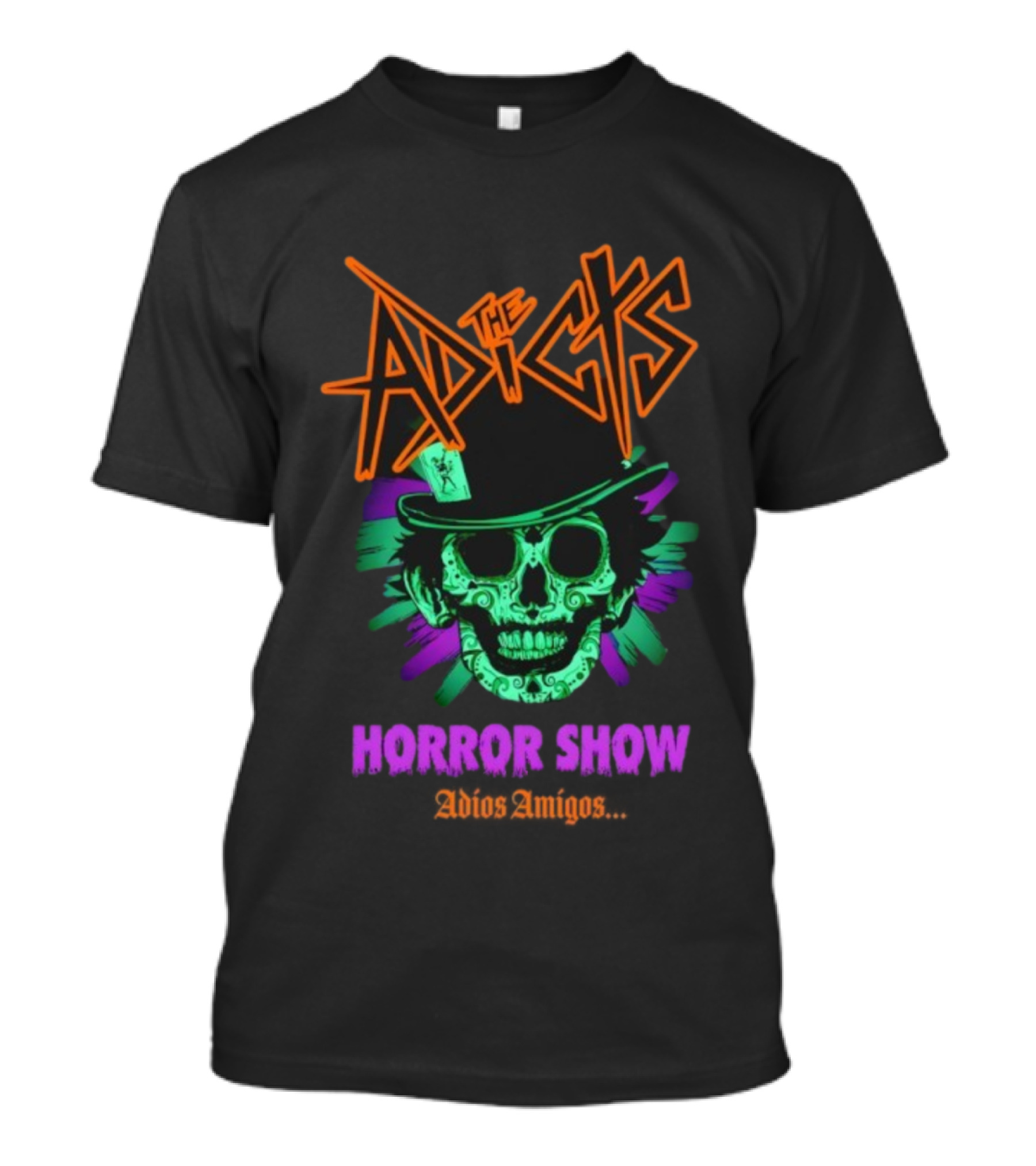 The Adicts Horror Show Adios Amigos Sugar Skull Top Hat T-Shirt