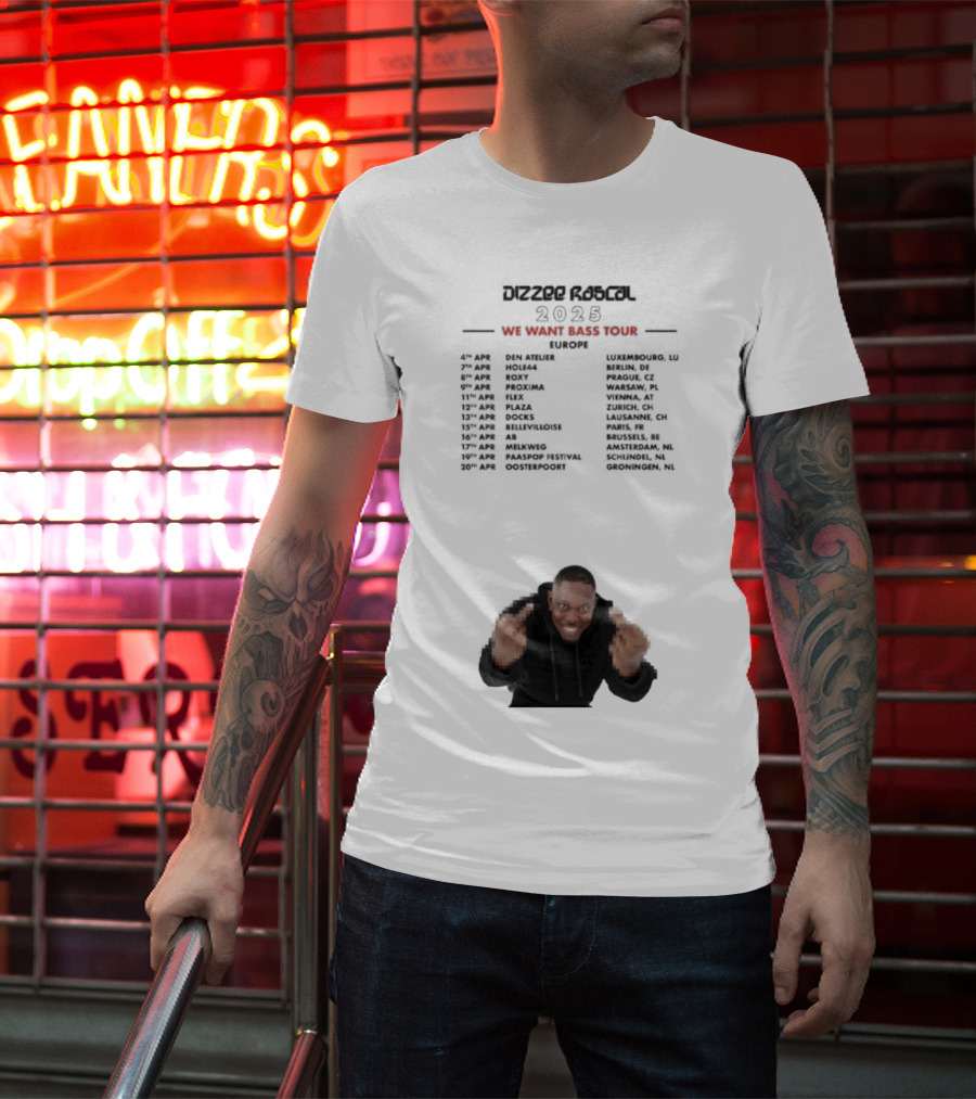 Dizzee Rascal We Want Bass Europe Tour 2025 Middle Fingers T-Shirt