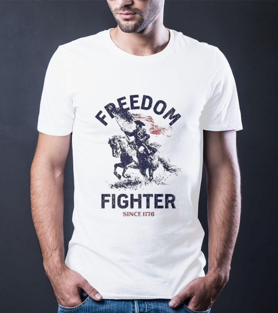 Freedom Fighter Since 1776 Soldier Waving American Flag T-Shirt