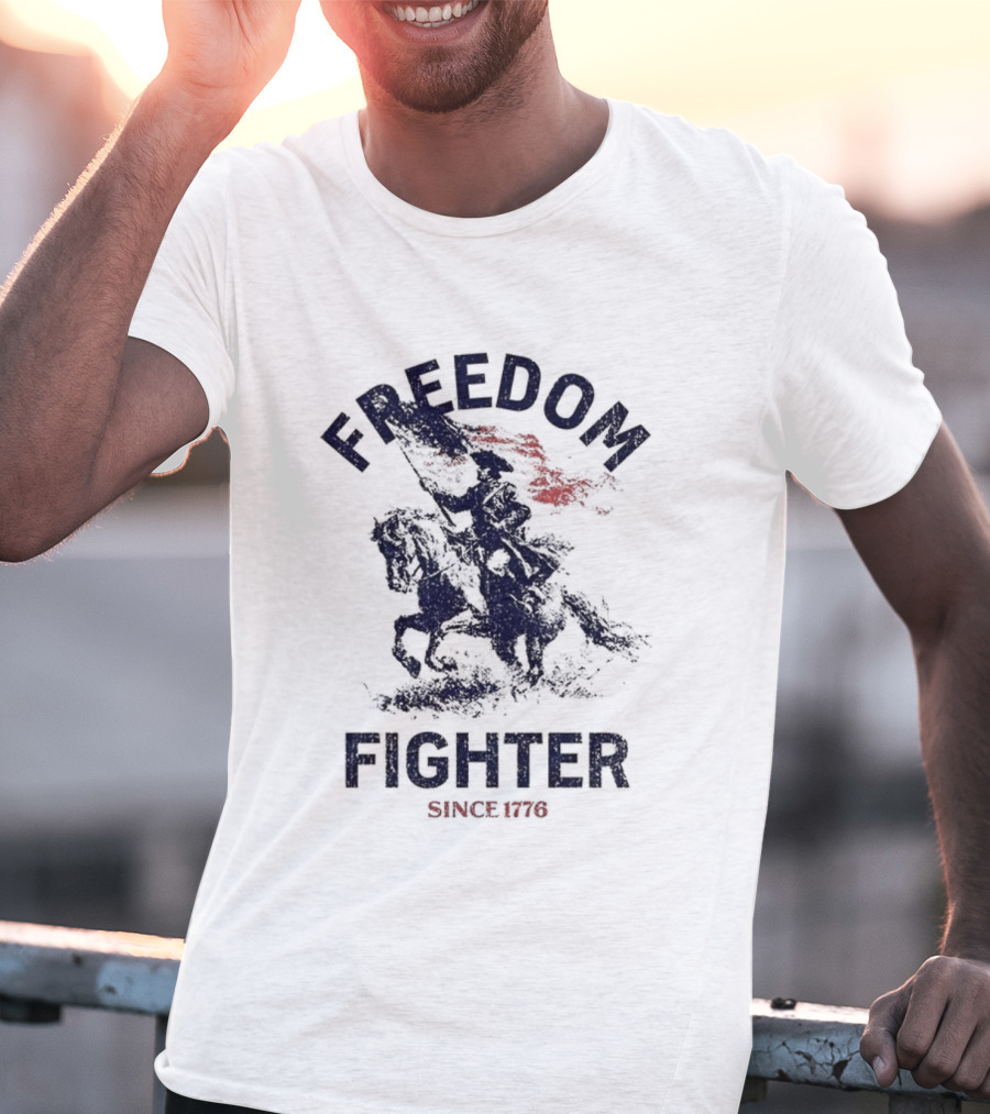 Freedom Fighter Since 1776 Soldier Waving American Flag T-Shirt