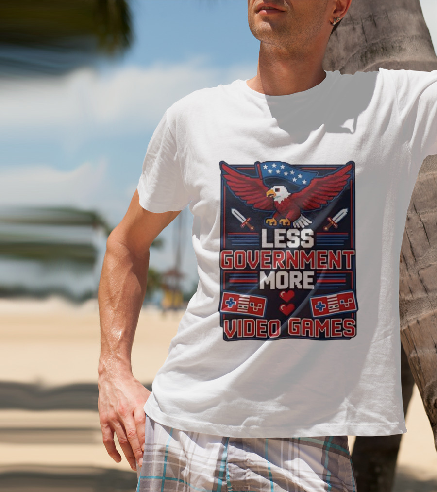 Less Government More Video Games Eagle Patriot Swords Retro Controllers T-Shirt