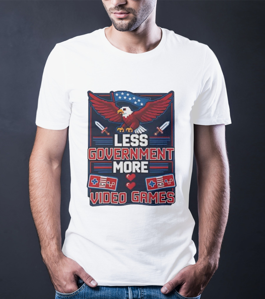 Less Government More Video Games Eagle Patriot Swords Retro Controllers T-Shirt
