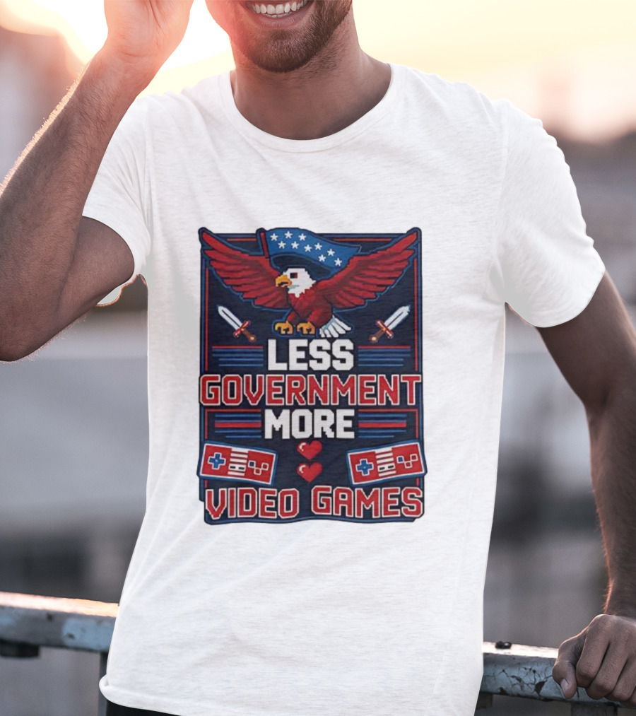 Less Government More Video Games Eagle Patriot Swords Retro Controllers T-Shirt