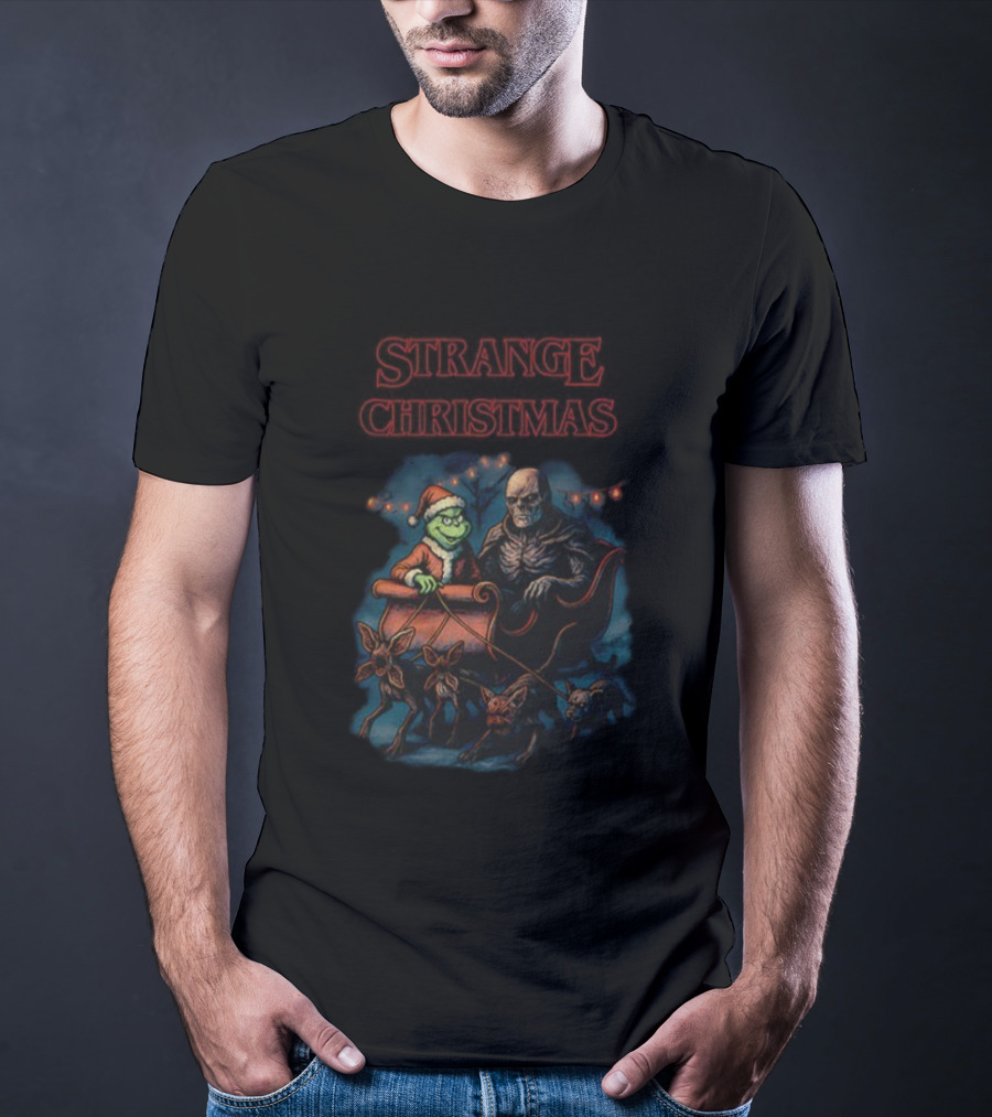 Grinch Stranger Things Christmas Crossover Santa Sleigh Demogorgon T-Shirt