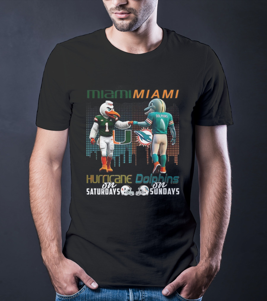 Miami Football Mascots Hurricanes Saturdays Dolphins Sundays T-Shirt