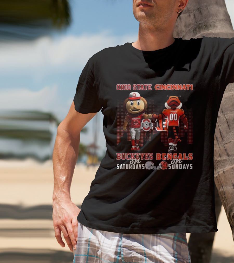 Ohio State Brutus Buckeye And Cincinnati Who Dey Bengals Saturdays And Sundays T-Shirt
