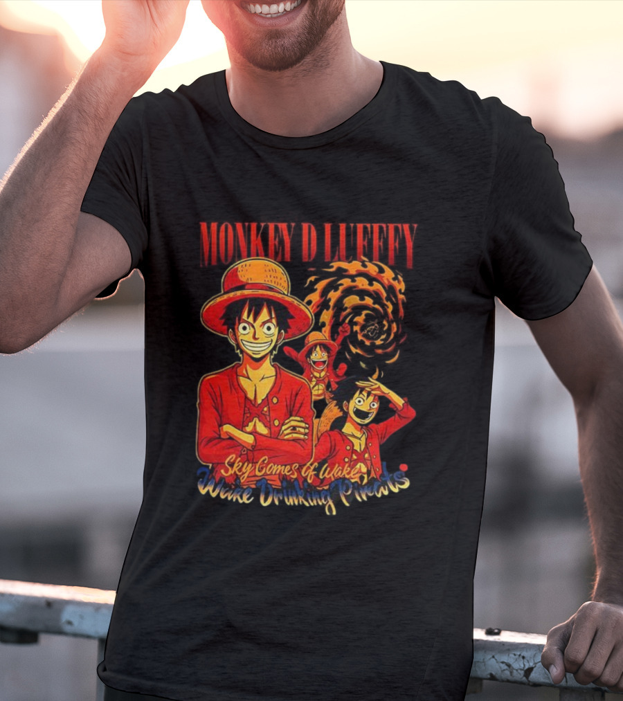 Monkey D Luffy Sky Comes Of Wake Wine Drinking Pirates T-Shirt