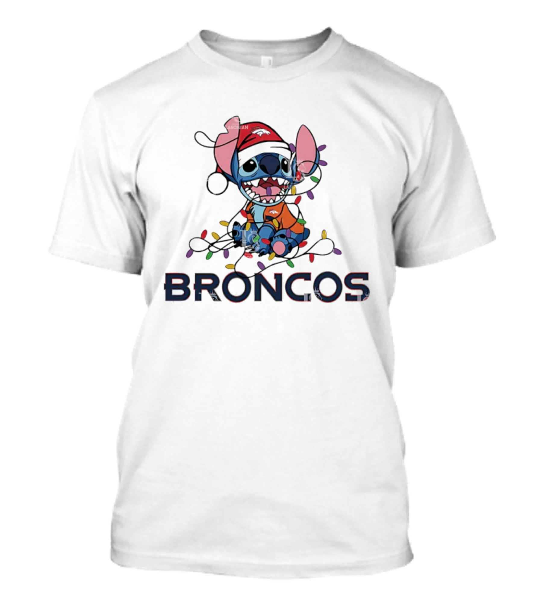 Denver Broncos Stitch Christmas Lights T-Shirt