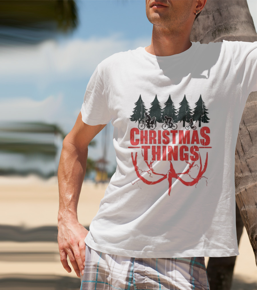 Stranger Things Christmas Things Tree Merry Christmas Scene T-Shirt