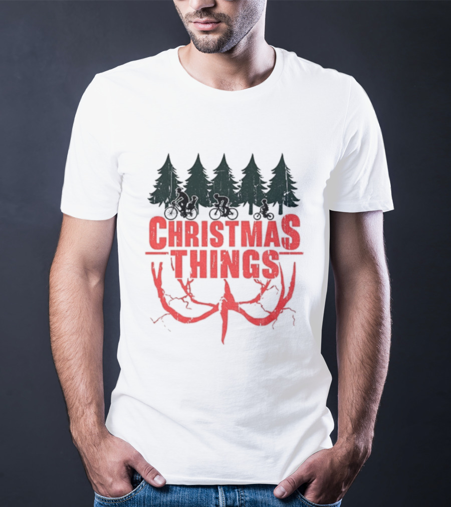 Stranger Things Christmas Things Tree Merry Christmas Scene T-Shirt