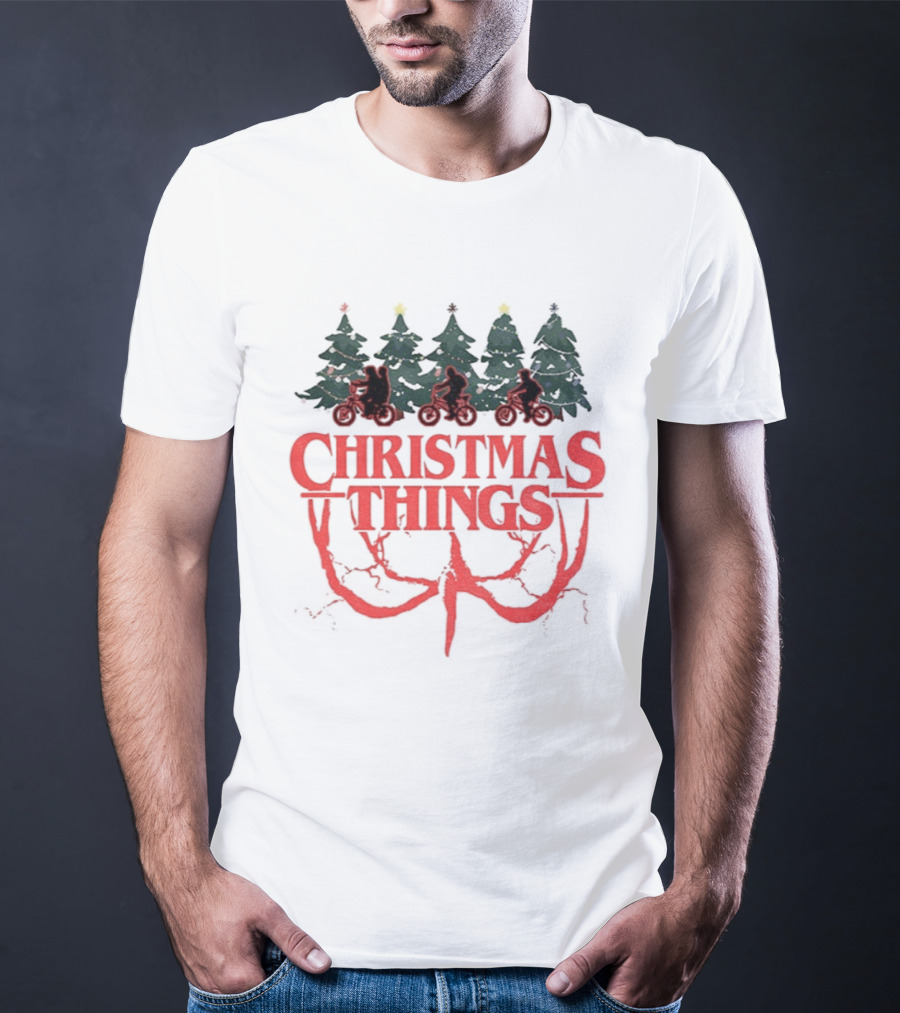 Stranger Things Christmas Christmas Things Merry Christmas Trees And Bicycles T-Shirt