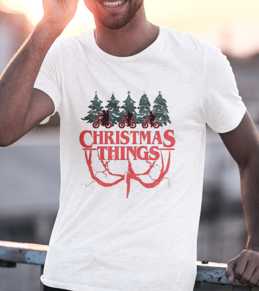 Stranger Things Christmas Christmas Things Merry Christmas Trees And Bicycles T-Shirt