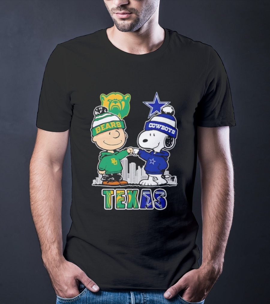 Charlie Brown And Snoopy Texas Baylor Bears Dallas Cowboys Collaboration T-Shirt