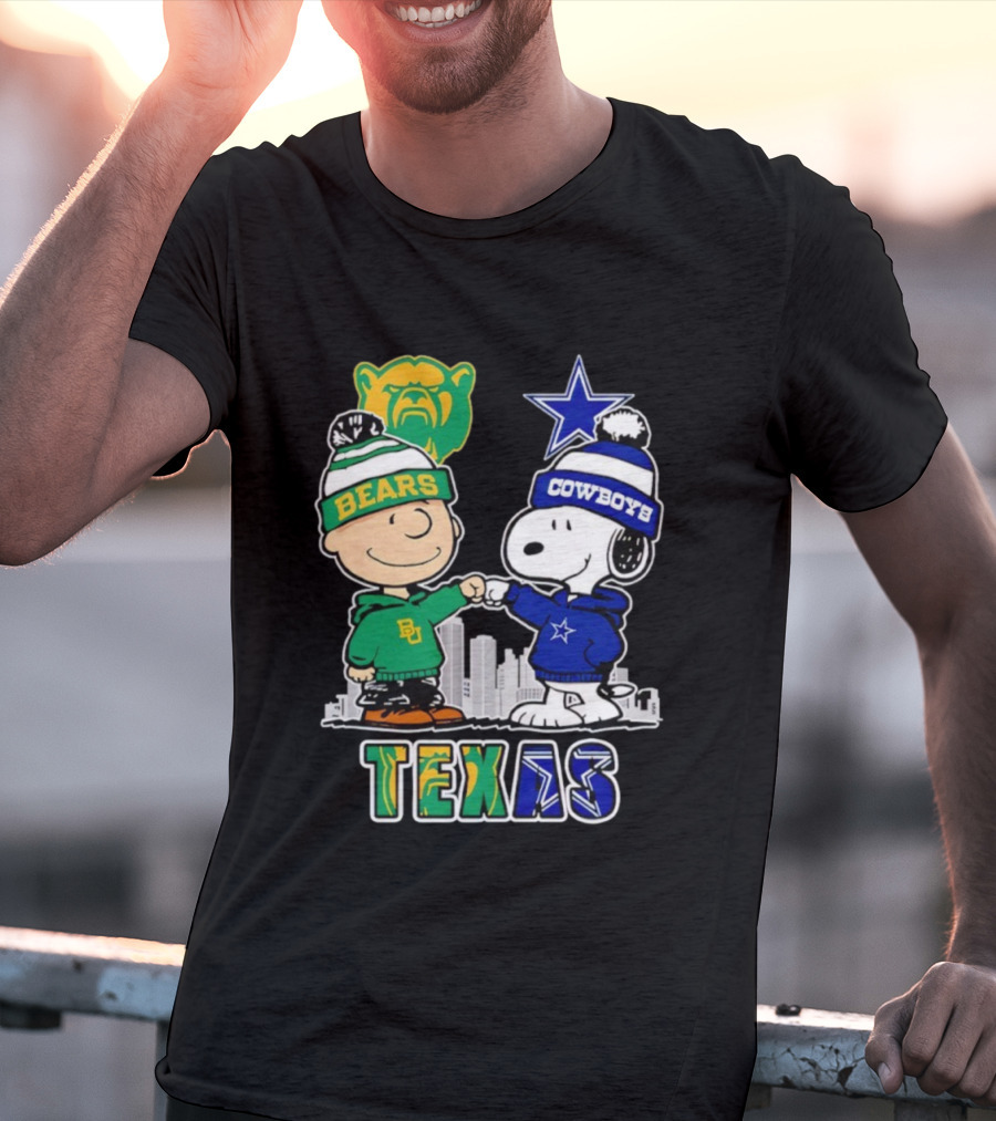 Charlie Brown And Snoopy Texas Baylor Bears Dallas Cowboys Collaboration T-Shirt