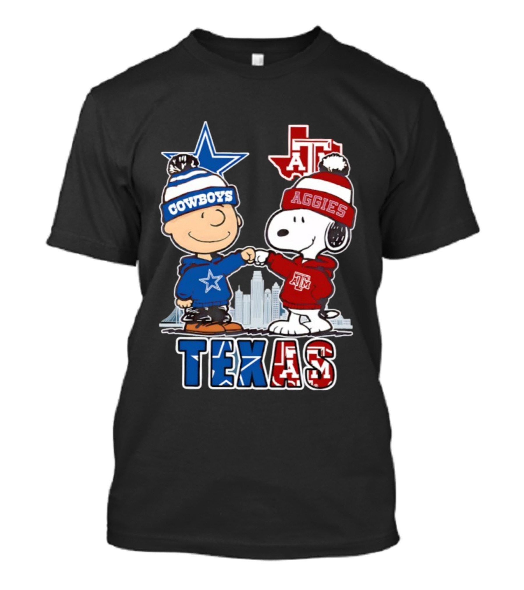 Charlie Brown Snoopy Cowboys Aggies Texas Peanuts Fan Apparel T-Shirt