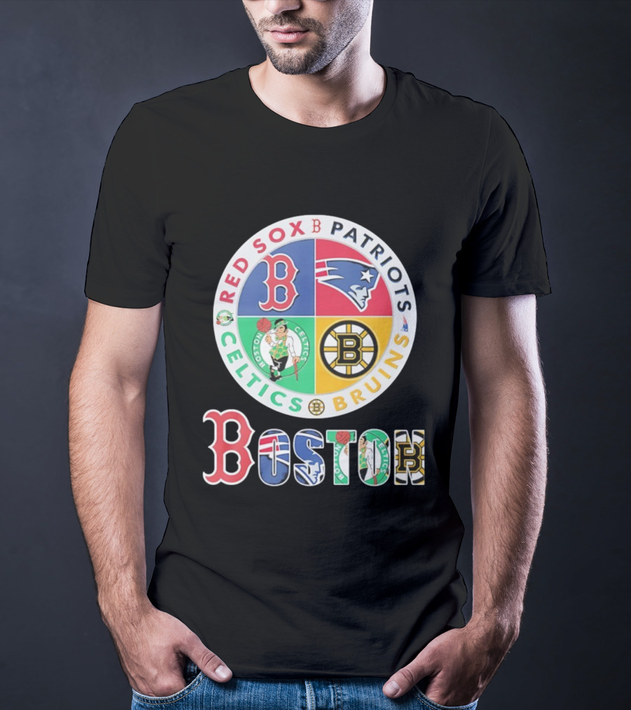 Boston Red Sox Patriots Celtics Bruins Team Emblems T-Shirt