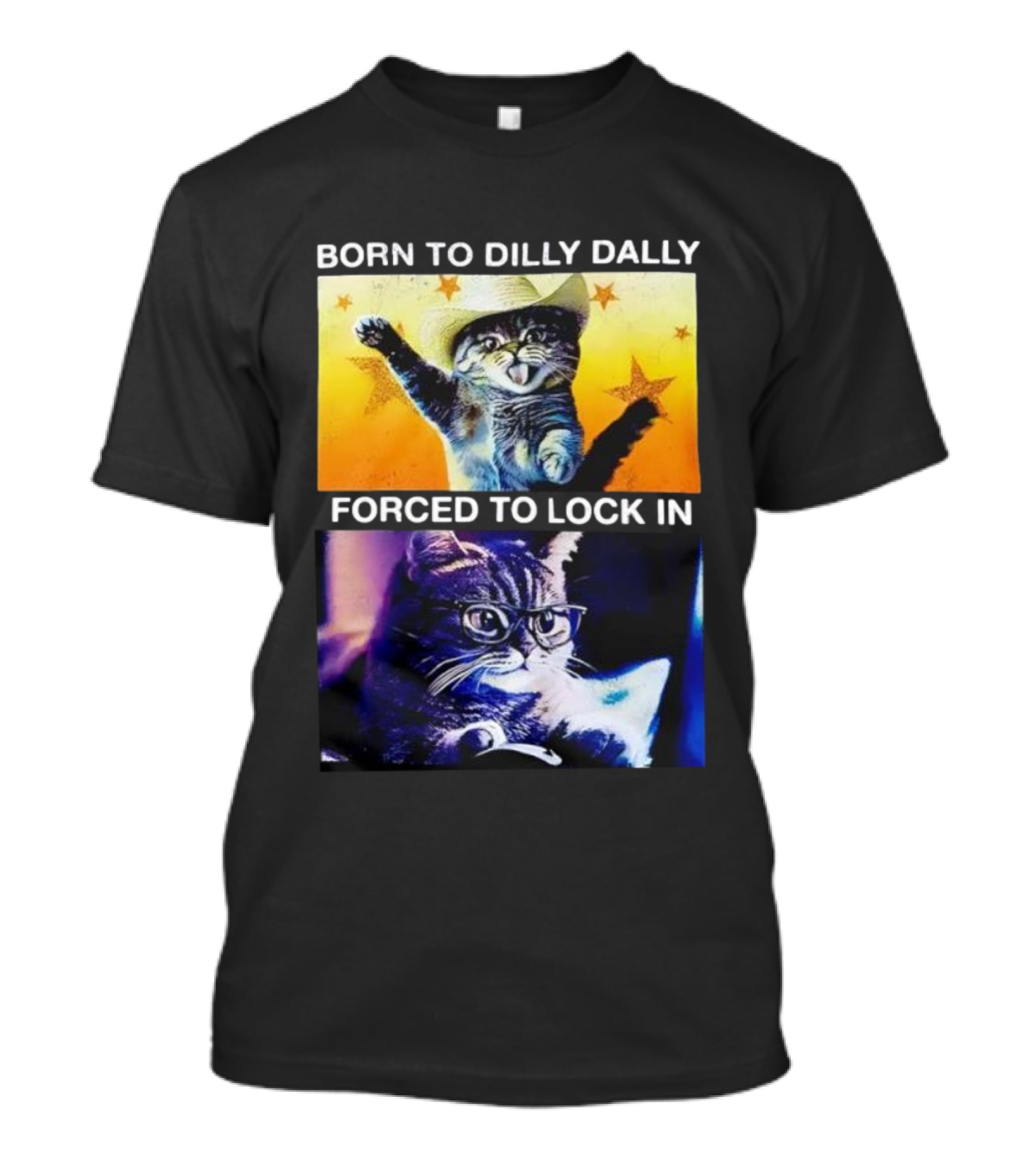 Born To Dilly Dally Cat Cowboy Hat Forced To Lock In T-Shirt