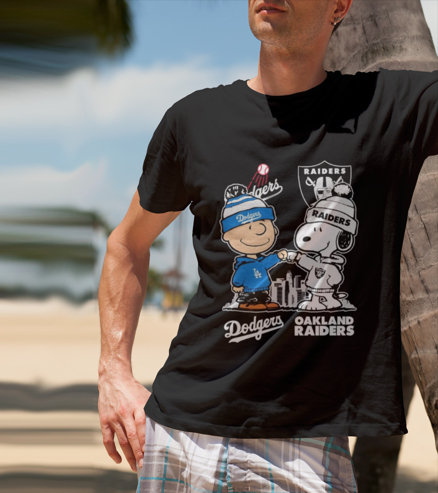 Charlie Brown Snoopy Dodgers Raiders Los Angeles Oakland Apparel T-Shirt