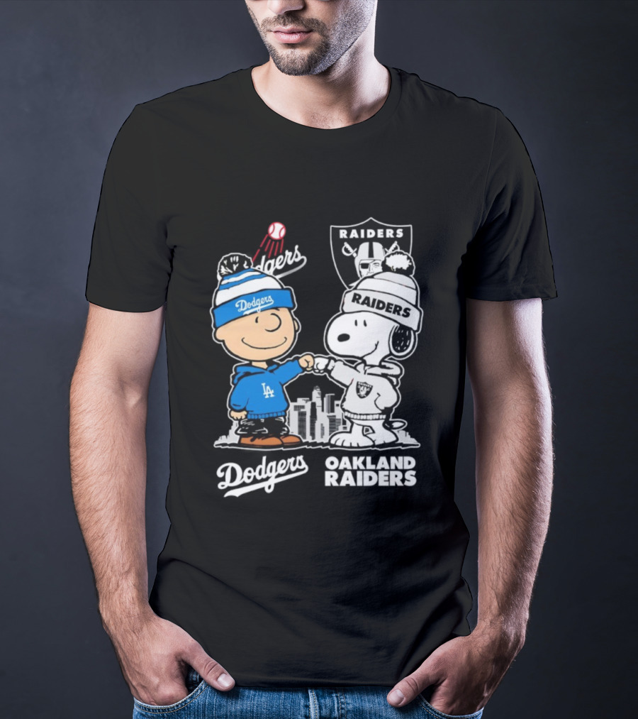 Charlie Brown Snoopy Dodgers Raiders Los Angeles Oakland Apparel T-Shirt