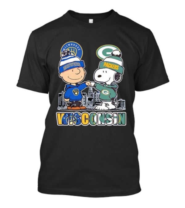 Charlie Brown Snoopy Wisconsin Milwaukee Brewers Green Bay Packers Apparel T-Shirt