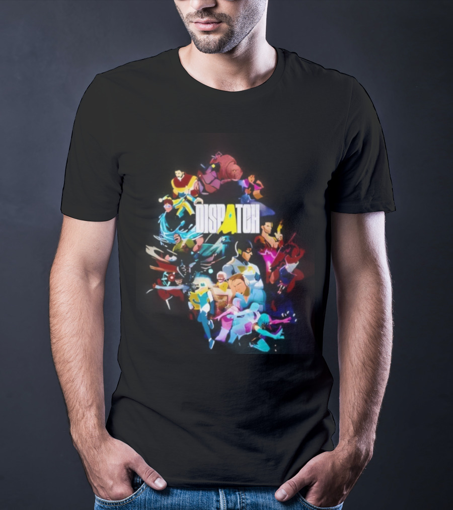Dispatch Neon Heroes Video Game Characters Vibrant Ensemble T-Shirt