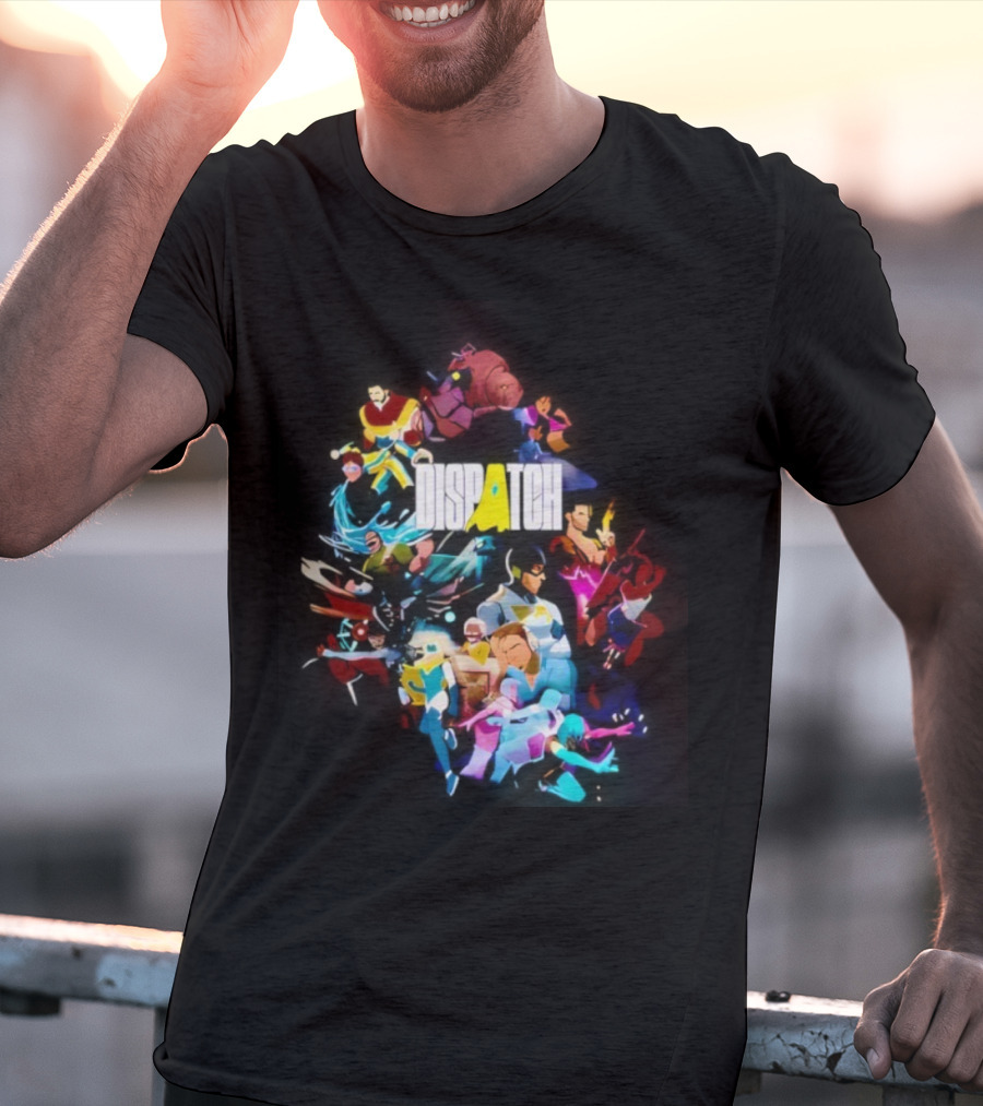 Dispatch Neon Heroes Video Game Characters Vibrant Ensemble T-Shirt