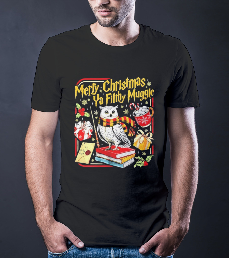 Merry Christmas Ya Filthy Gle Hedwig Owl Scarf Books Wand Letter Candy Cane Cup Gift T-Shirt