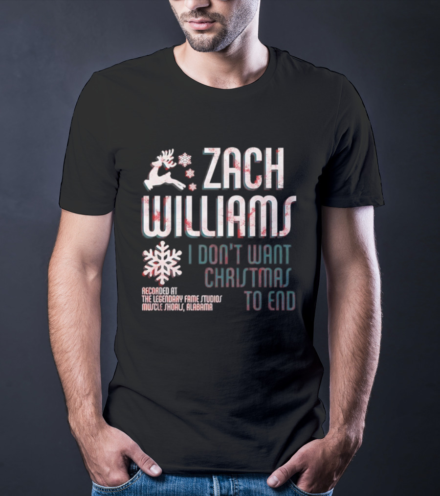 Zach Williams I Don't Want Christmas To End Recording Legendary Fame Studios Muscle Shoals Alabama Reindeer Snowflake T-Shirt