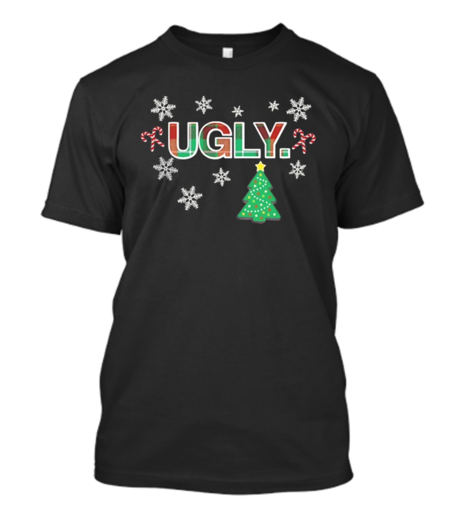 UGLY Christmas Candy Cane Tree Snowflakes T-Shirt