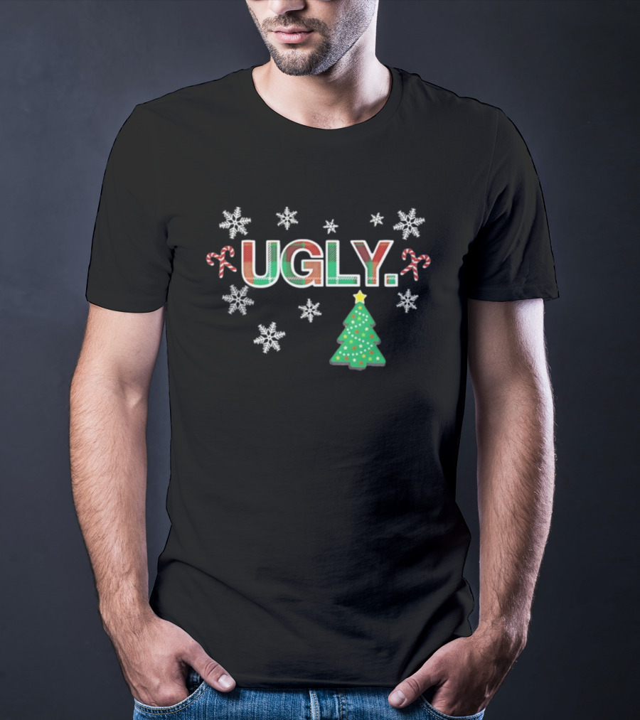 UGLY Christmas Candy Cane Tree Snowflakes T-Shirt