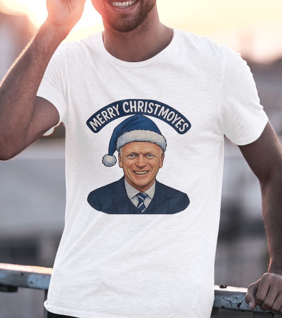 Merry Christmoyes Christmas Everton FC David Moyes Holiday Santa Hat T-Shirt