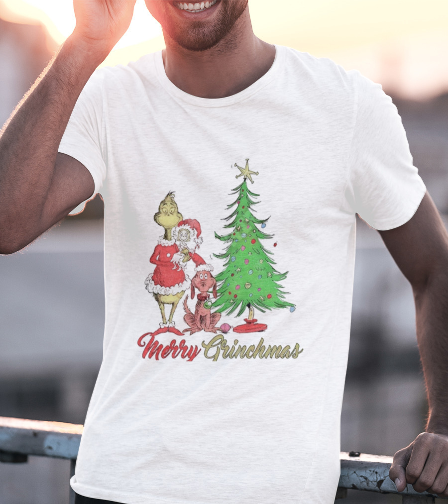 Merry Grinchmas Grinch Cindy Lou Who Max The Dog Christmas Tree T-Shirt