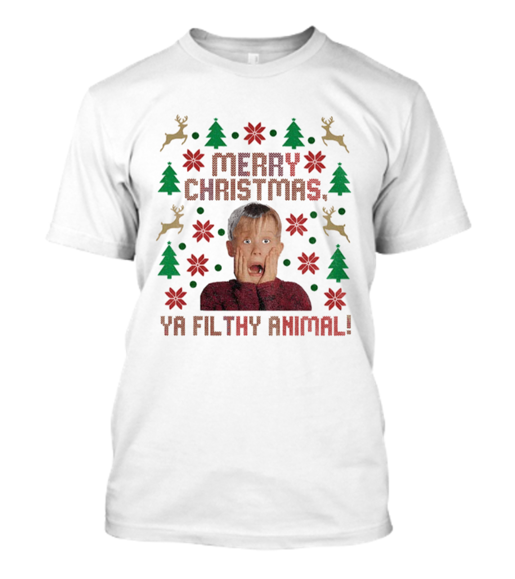 Merry Christmas Ya Filthy Animal Kevin Home Alone Reindeer Festive Holiday Sweater T-Shirt