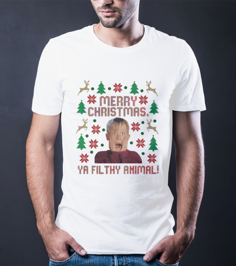Merry Christmas Ya Filthy Animal Kevin Home Alone Reindeer Festive Holiday Sweater T-Shirt