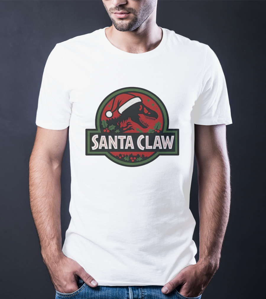 Santa Claw Christmas Dinosaur Jurassic Park Santa Hat Holiday T-Shirt