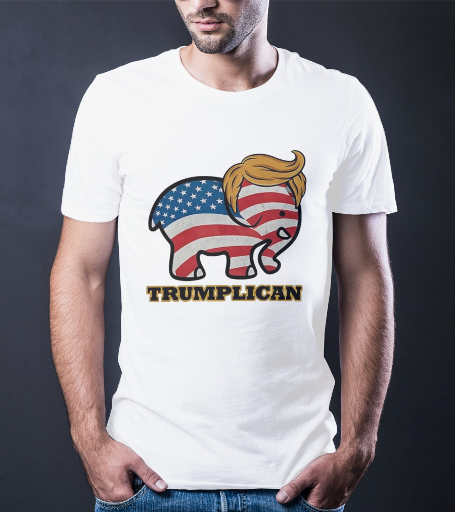 TRUMPLICAN American Flag Elephant With Hair Caricature T-Shirt