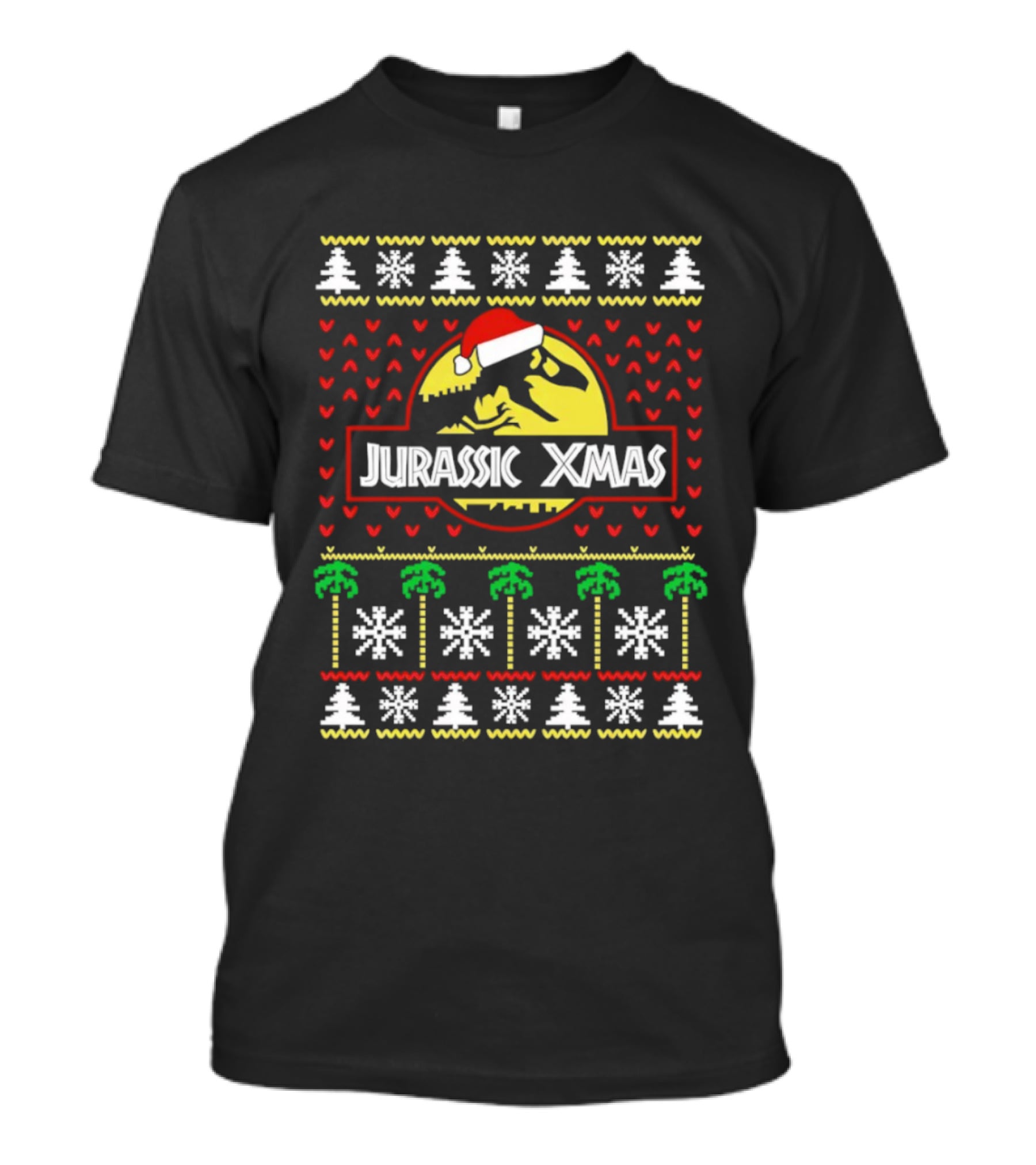 Jurassic Xmas Santa Hat Ugly Christmas Sweater Style T-Shirt