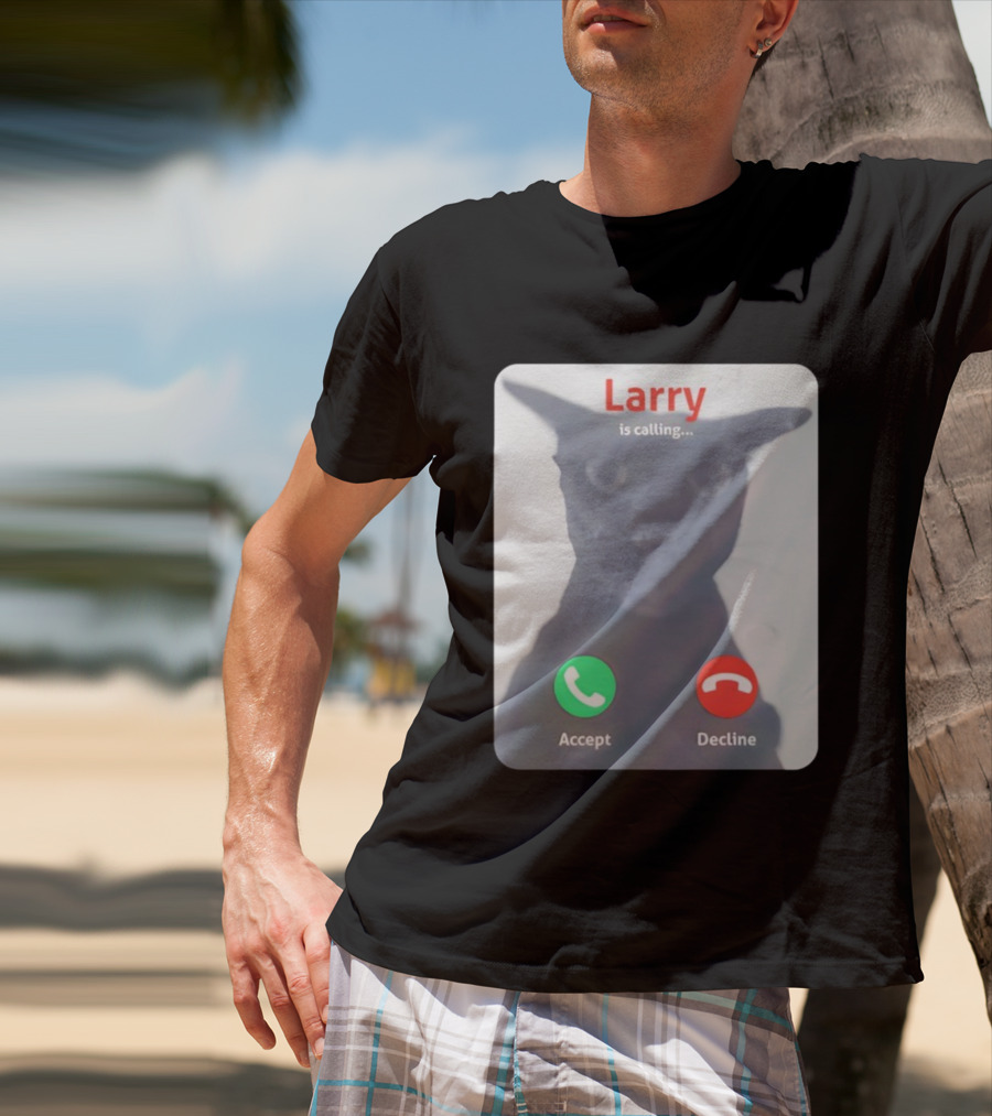 Larry Is Calling Accept Decline Black Cat Face Meme T-Shirt