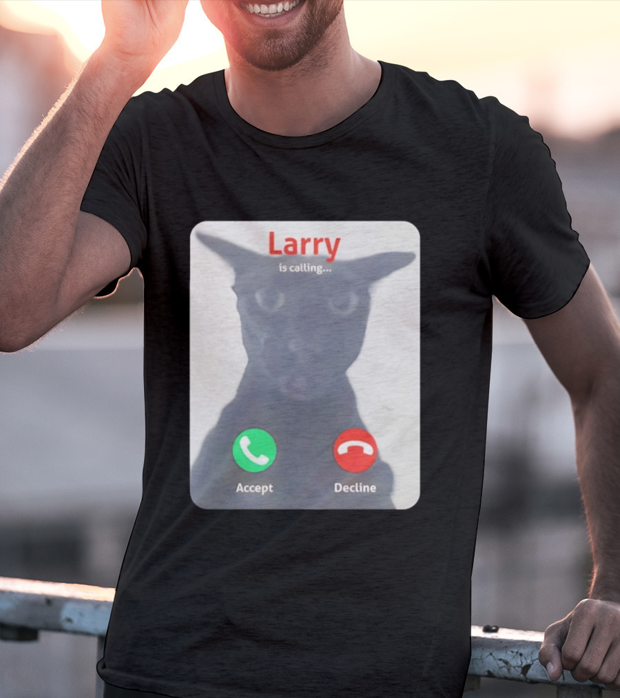 Larry Is Calling Accept Decline Black Cat Face Meme T-Shirt