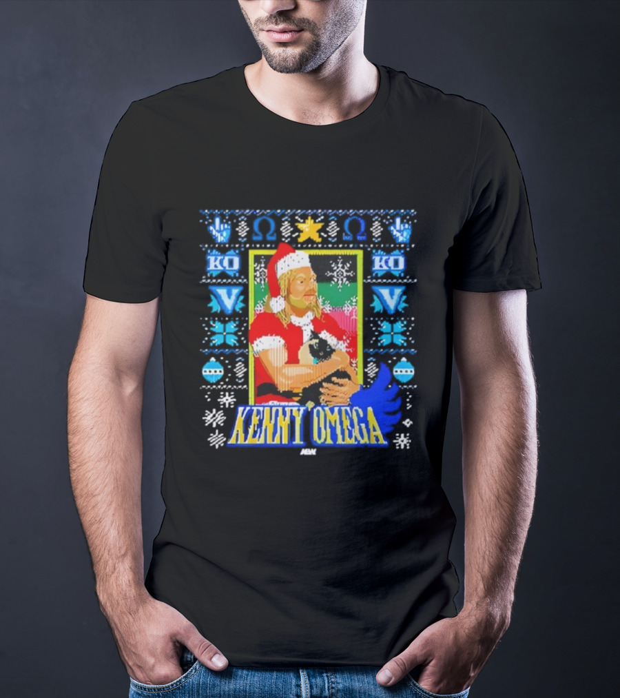 Kenny Omega Purrfect Holiday Ugly Christmas Santa Kitty KO V T-Shirt