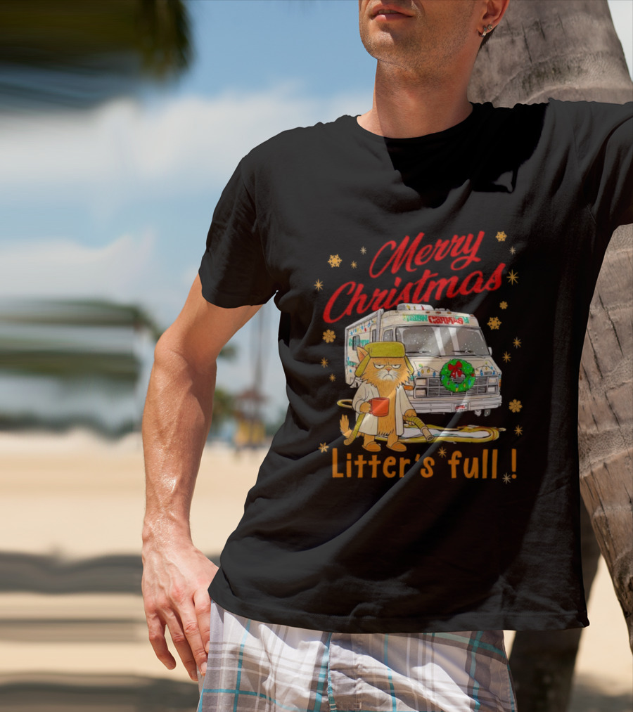 Merry Christmas Litter’s Full Funny Cat RV Holiday Humor T-Shirt