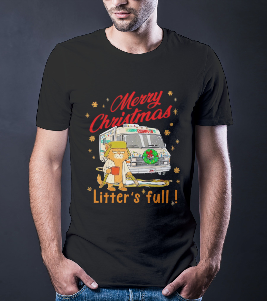 Merry Christmas Litter’s Full Funny Cat RV Holiday Humor T-Shirt