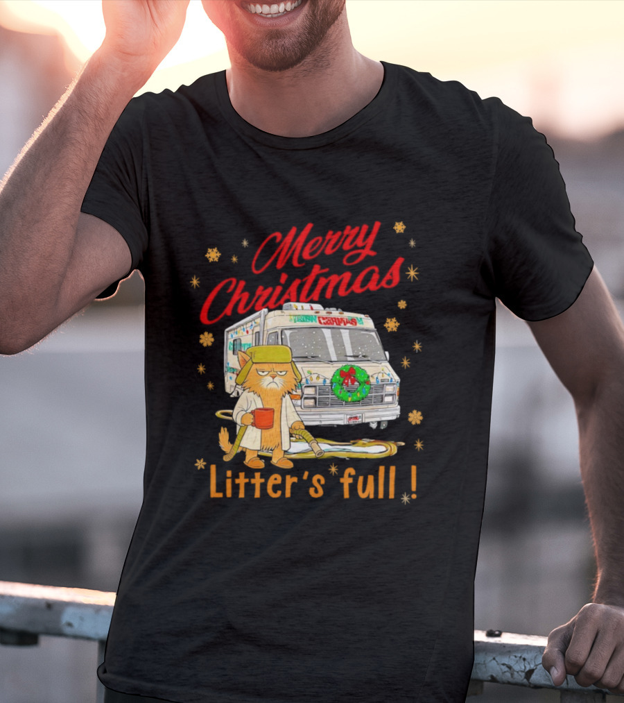 Merry Christmas Litter’s Full Funny Cat RV Holiday Humor T-Shirt
