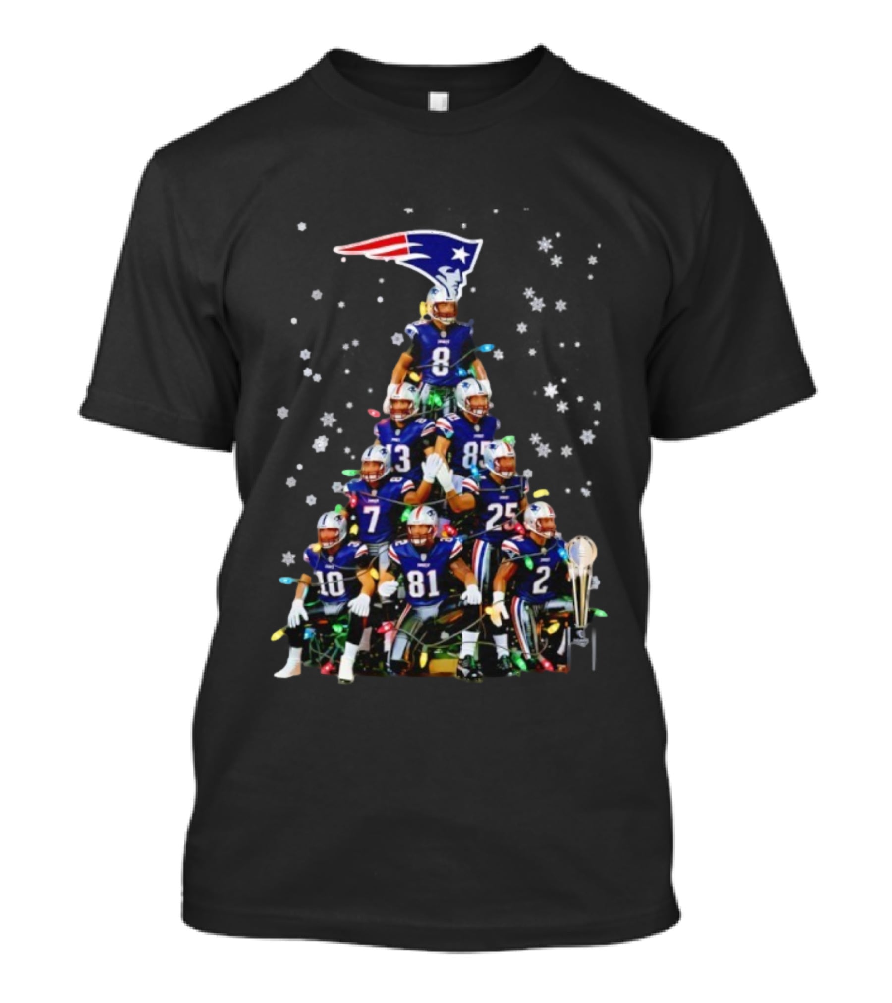 New England Patriots Players Tree With Christmas Lights And Trophy T-Shirt