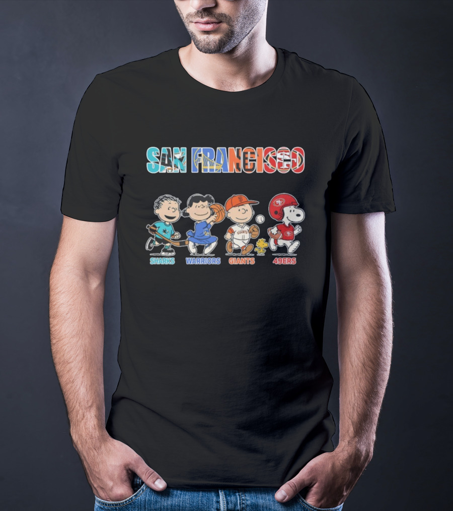 San Francisco Peanuts Sharks Warriors Giants 49ers Characters T-Shirt