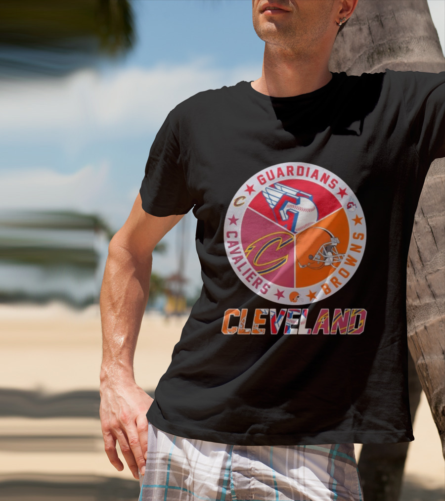 Cleveland Guardians Cavaliers Browns Sports Logos Circle T-Shirt
